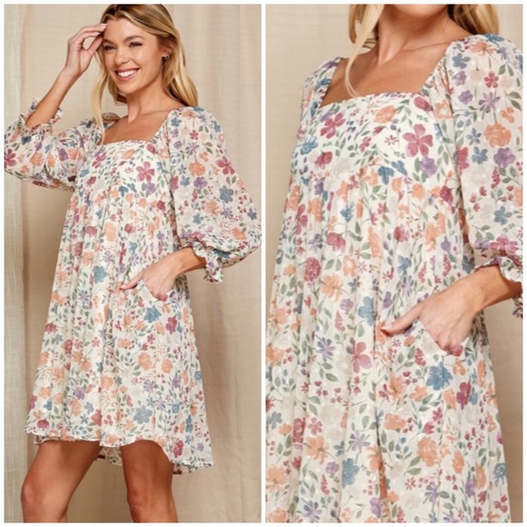 Dresses & Skirts - SOLD OUT Boho Spring Multi Color Floral Babydoll Short Sleeve Mini Dress